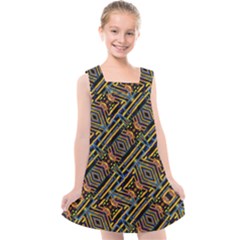 Electric Neon Lines Pattern Design Kids  Cross Back Dress