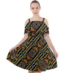 Electric Neon Lines Pattern Design Cut Out Shoulders Chiffon Dress