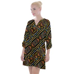 Electric Neon Lines Pattern Design Open Neck Shift Dress