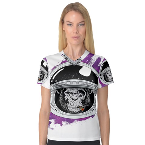 Purple Spacemonkey V-neck Sport Mesh Tee by goljakoff