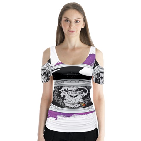 Purple Spacemonkey Butterfly Sleeve Cutout Tee  by goljakoff