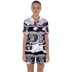 Purple Spacemonkey Satin Short Sleeve Pajamas Set by goljakoff