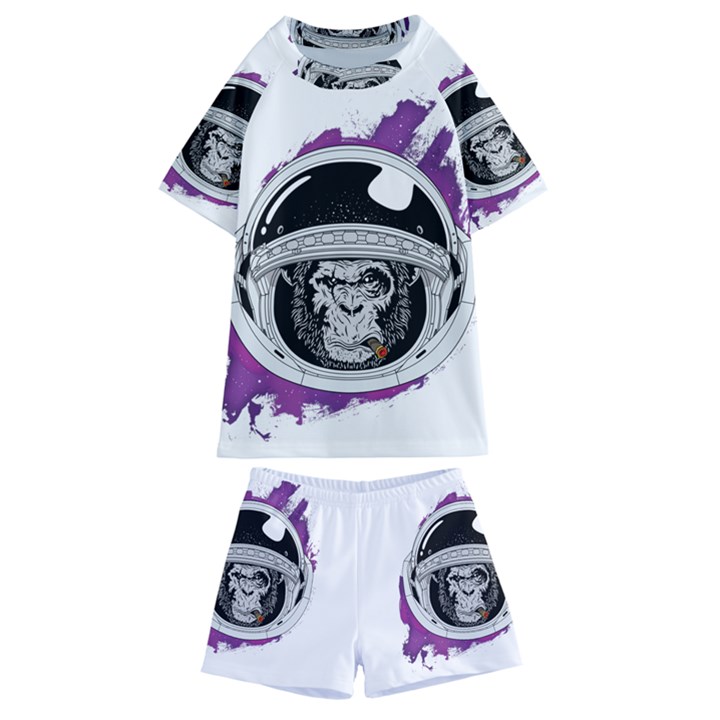 Purple spacemonkey Kids  Swim Tee and Shorts Set