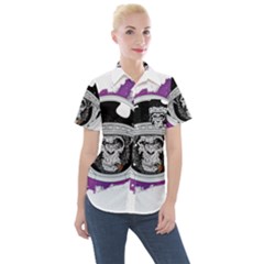 Purple spacemonkey Women s Short Sleeve Pocket Shirt