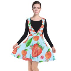 Juicy Blue Print With Watermelons, Strawberries And Peaches Plunge Pinafore Dress