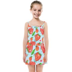 Juicy Blue Print With Watermelons, Strawberries And Peaches Kids  Summer Sun Dress by TanitaSiberia