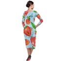 Juicy blue print with watermelons, strawberries and peaches Quarter Sleeve Midi Velour Bodycon Dress View2