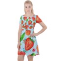 Juicy blue print with watermelons, strawberries and peaches Cap Sleeve Velour Dress  View1