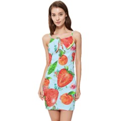 Juicy Blue Print With Watermelons, Strawberries And Peaches Summer Tie Front Dress by TanitaSiberia