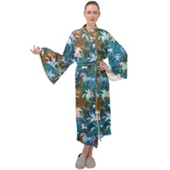 Star Unicorns On A Space Background Maxi Velour Kimono by TanitaSiberia