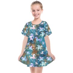 Star Unicorns On A Space Background Kids  Smock Dress