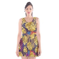 Golden Palm Leaves On The Background Of The Mandala Scoop Neck Skater Dress by TanitaSiberia