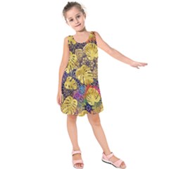 Golden Palm Leaves On The Background Of The Mandala Kids  Sleeveless Dress