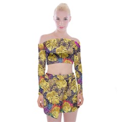 Golden Palm Leaves On The Background Of The Mandala Off Shoulder Top With Mini Skirt Set