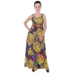 Golden Palm Leaves On The Background Of The Mandala Empire Waist Velour Maxi Dress