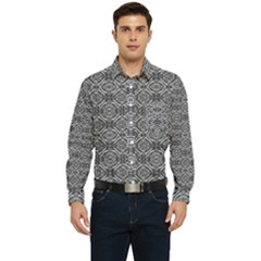 Silver Ornate Decorative Design Pattern Men s Long Sleeve Pocket Shirt 