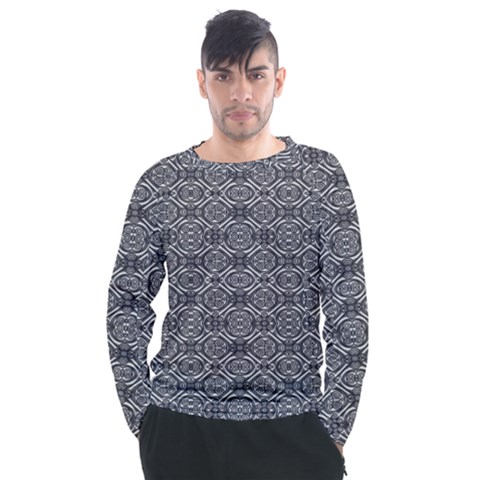 Silver Ornate Decorative Design Pattern Men s Long Sleeve Raglan Tee by dflcprintsclothing