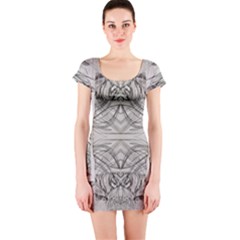 Monochrome Module Pattern Iv Short Sleeve Bodycon Dress by kaleidomarblingart