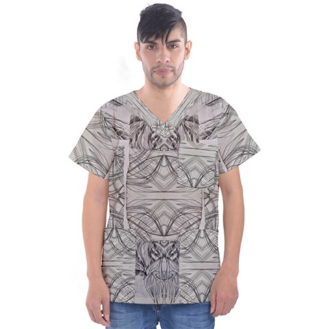 Monochrome Module Pattern Iv Men s V-neck Scrub Top by kaleidomarblingart