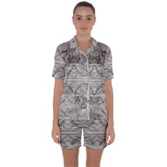 Monochrome Module Pattern Iv Satin Short Sleeve Pajamas Set by kaleidomarblingart