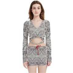 Monochrome Module Pattern Iv Velvet Wrap Crop Top And Shorts Set by kaleidomarblingart