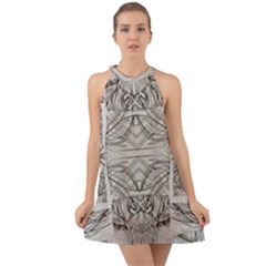 Monochrome Module Pattern Iv Halter Tie Back Chiffon Dress by kaleidomarblingart