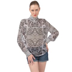 Monochrome Module Pattern Iv High Neck Long Sleeve Chiffon Top by kaleidomarblingart