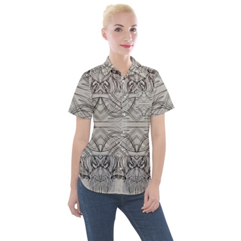 Monochrome Module Pattern Iv Women s Short Sleeve Pocket Shirt by kaleidomarblingart