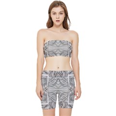 Monochrome Module Pattern Iv Stretch Shorts And Tube Top Set by kaleidomarblingart