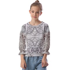 Monochrome Module Pattern Iv Kids  Cuff Sleeve Top