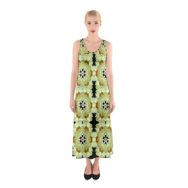 Summer Sun Flower Power Over The Florals In Peace Pattern Sleeveless Maxi Dress