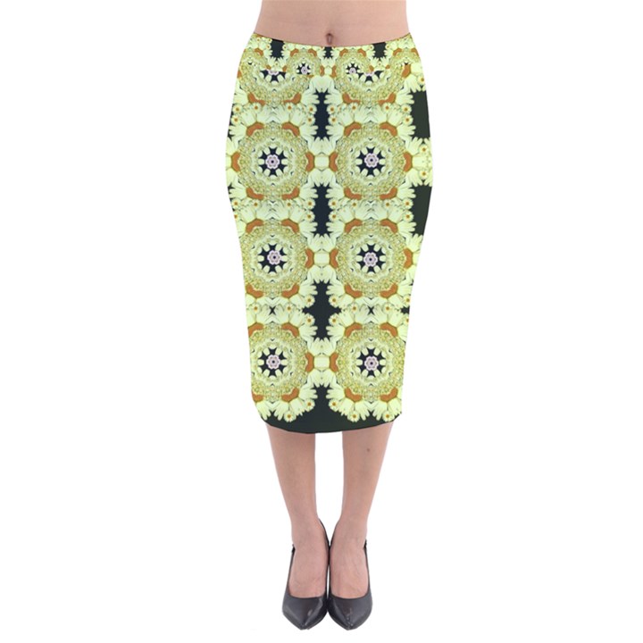 Summer Sun Flower Power Over The Florals In Peace Pattern Velvet Midi Pencil Skirt