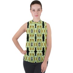 Summer Sun Flower Power Over The Florals In Peace Pattern Mock Neck Chiffon Sleeveless Top by pepitasart