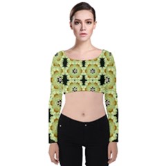 Summer Sun Flower Power Over The Florals In Peace Pattern Velvet Long Sleeve Crop Top by pepitasart