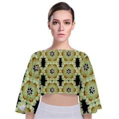 Summer Sun Flower Power Over The Florals In Peace Pattern Tie Back Butterfly Sleeve Chiffon Top by pepitasart