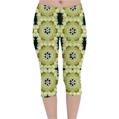 Summer Sun Flower Power Over The Florals In Peace Pattern Velvet Capri Leggings  by pepitasart