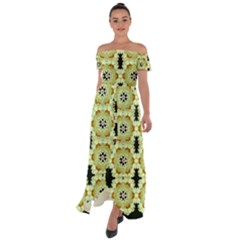 Summer Sun Flower Power Over The Florals In Peace Pattern Off Shoulder Open Front Chiffon Dress by pepitasart