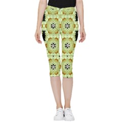 Summer Sun Flower Power Over The Florals In Peace Pattern Inside Out Lightweight Velour Capri Leggings  by pepitasart