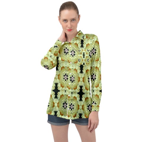 Summer Sun Flower Power Over The Florals In Peace Pattern Long Sleeve Satin Shirt by pepitasart