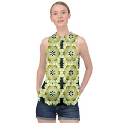 Summer Sun Flower Power Over The Florals In Peace Pattern High Neck Satin Top by pepitasart