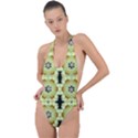 Summer Sun Flower Power Over The Florals In Peace Pattern Backless Halter One Piece Swimsuit View1