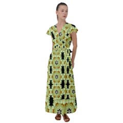 Summer Sun Flower Power Over The Florals In Peace Pattern Flutter Sleeve Maxi Dress by pepitasart