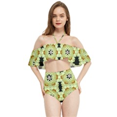 Summer Sun Flower Power Over The Florals In Peace Pattern Halter Flowy Bikini Set 