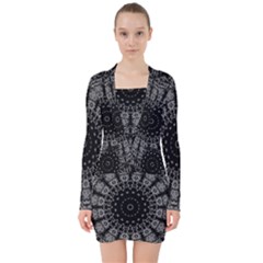 Gothic Mandala V-neck Bodycon Long Sleeve Dress by MRNStudios