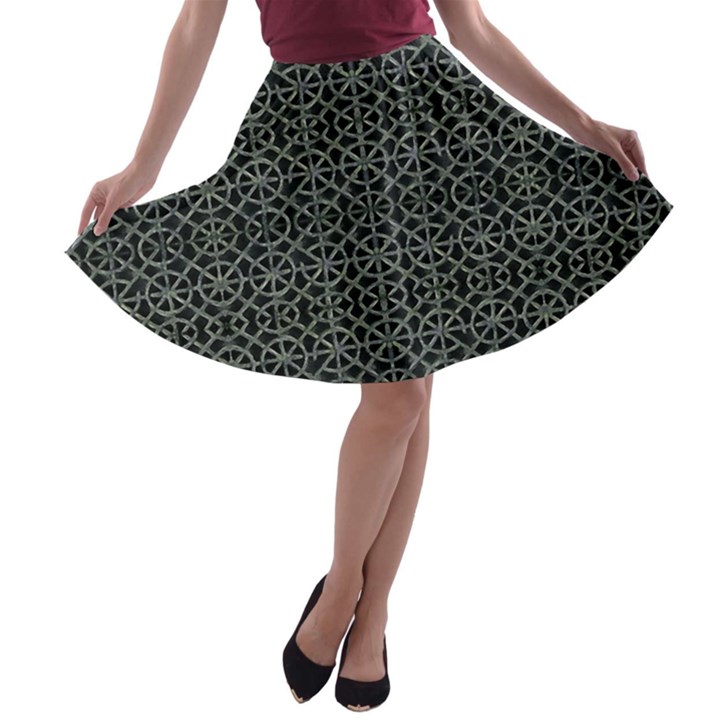 Iron Ornament Grid Pattern A-line Skater Skirt