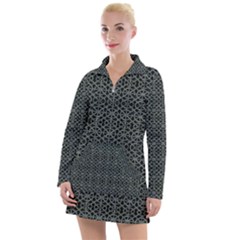 Iron Ornament Grid Pattern Women s Long Sleeve Casual Dress by dflcprintsclothing