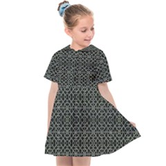 Iron Ornament Grid Pattern Kids  Sailor Dress by dflcprintsclothing