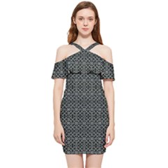 Iron Ornament Grid Pattern Shoulder Frill Bodycon Summer Dress