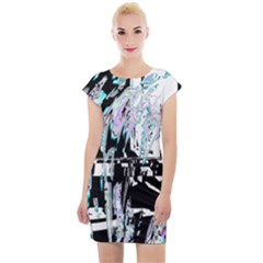 Digital Wave Cap Sleeve Bodycon Dress by MRNStudios