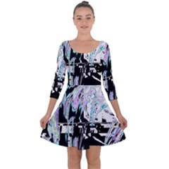 Digital Wave Quarter Sleeve Skater Dress by MRNStudios